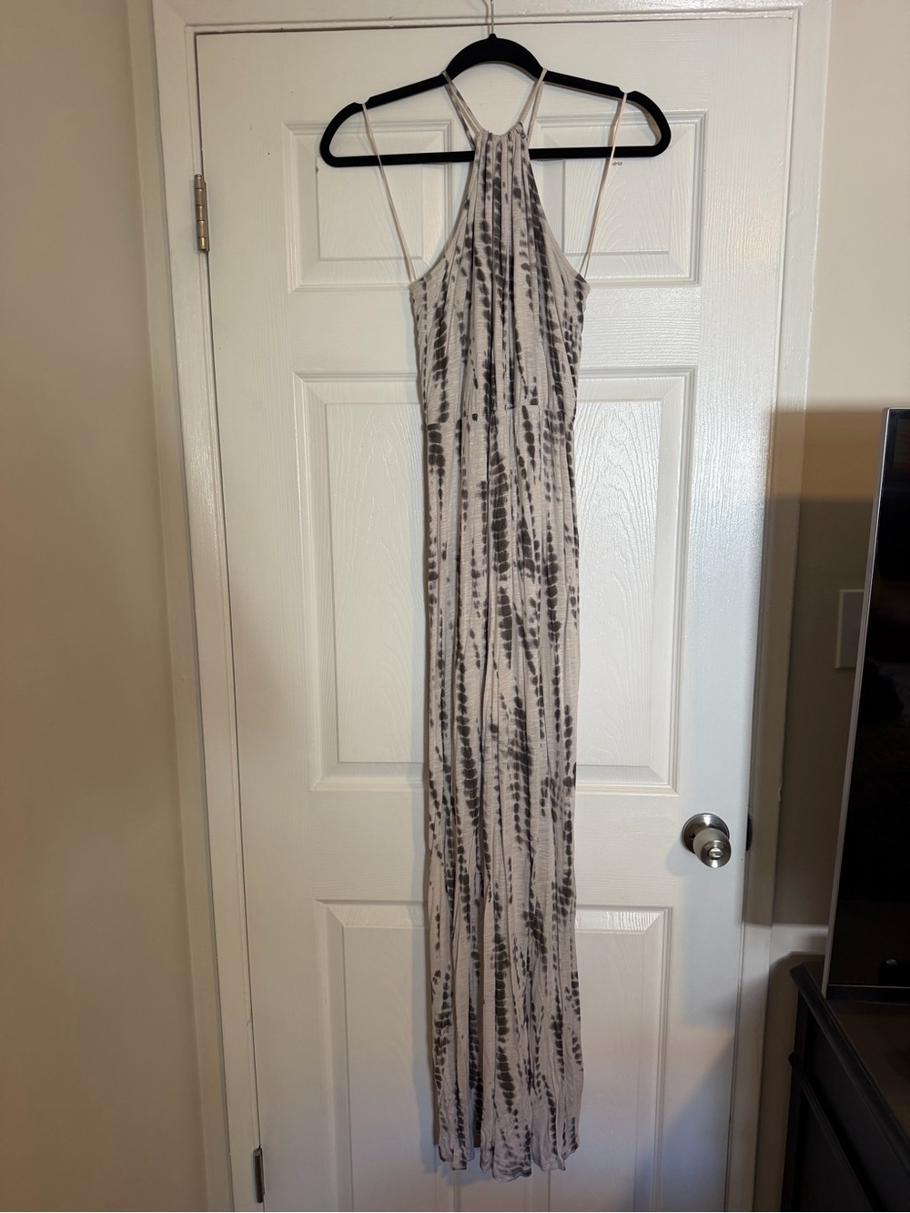 Cynthia Rowley Gray and White Tie-Dye Halter Maxi Dress